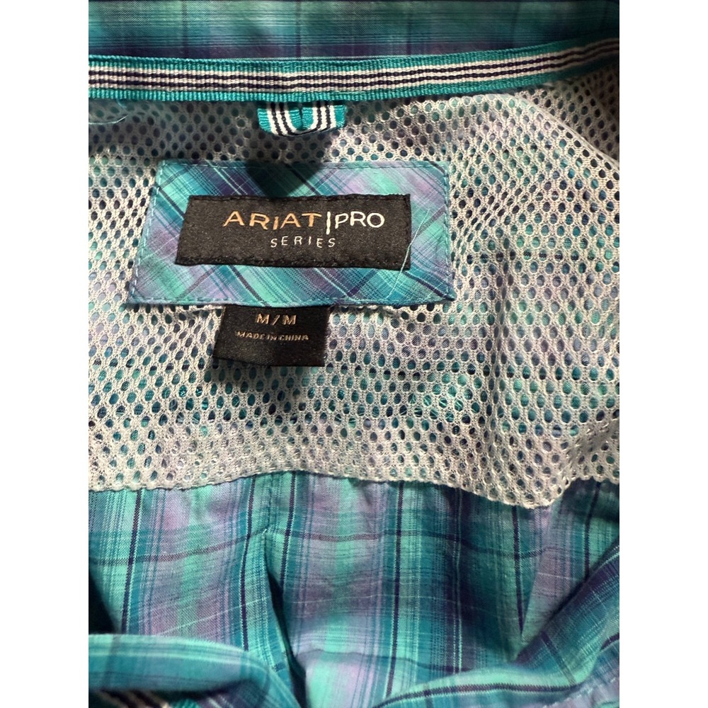 Ariat Pro Series Mens Plaid Long Sleeve Button Down Shirt Teal Blue Casual M - Picture 8 of 8